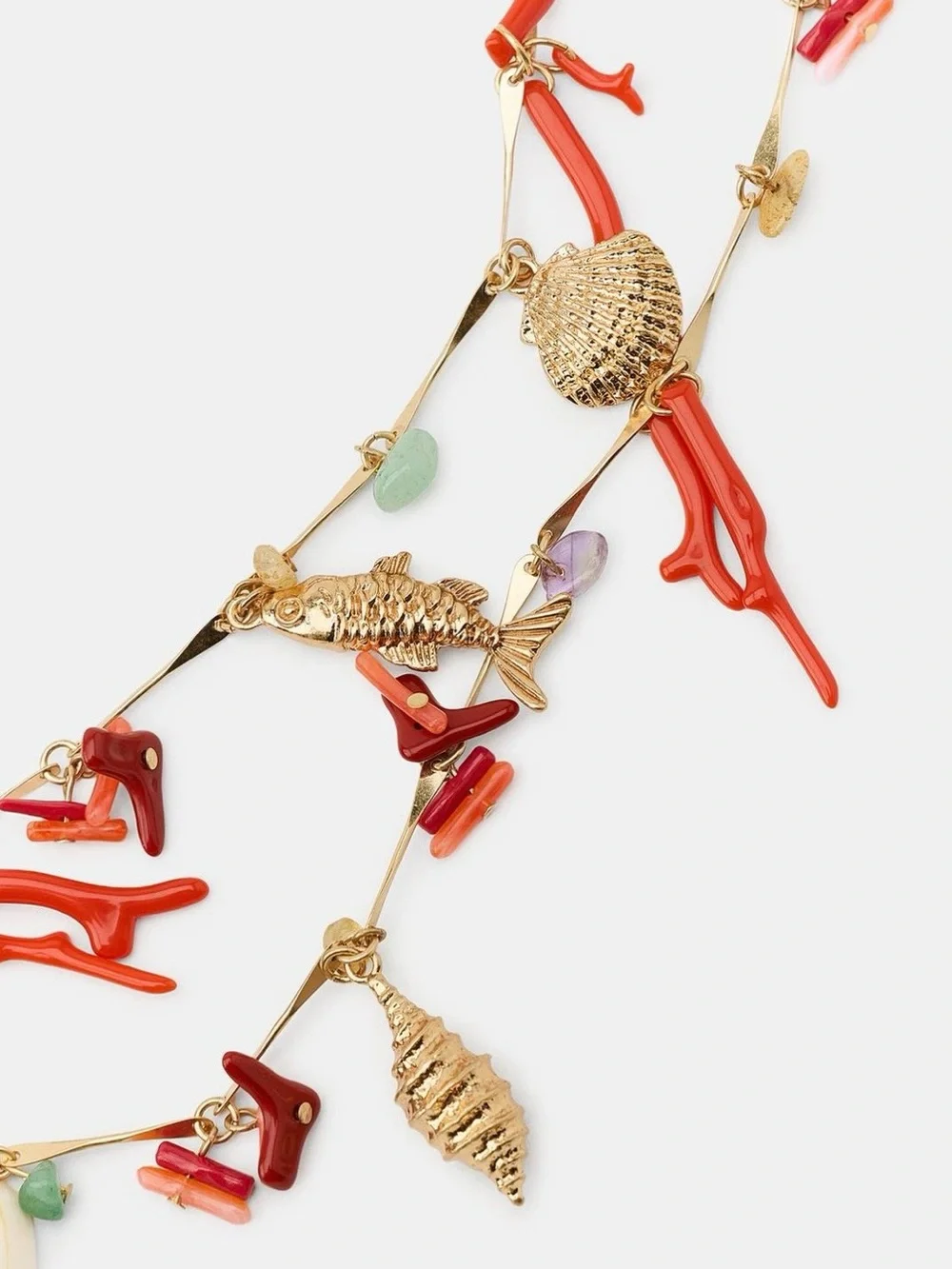 Gold-Tone Red Coral Charm Strand Belt - Women Jewelry